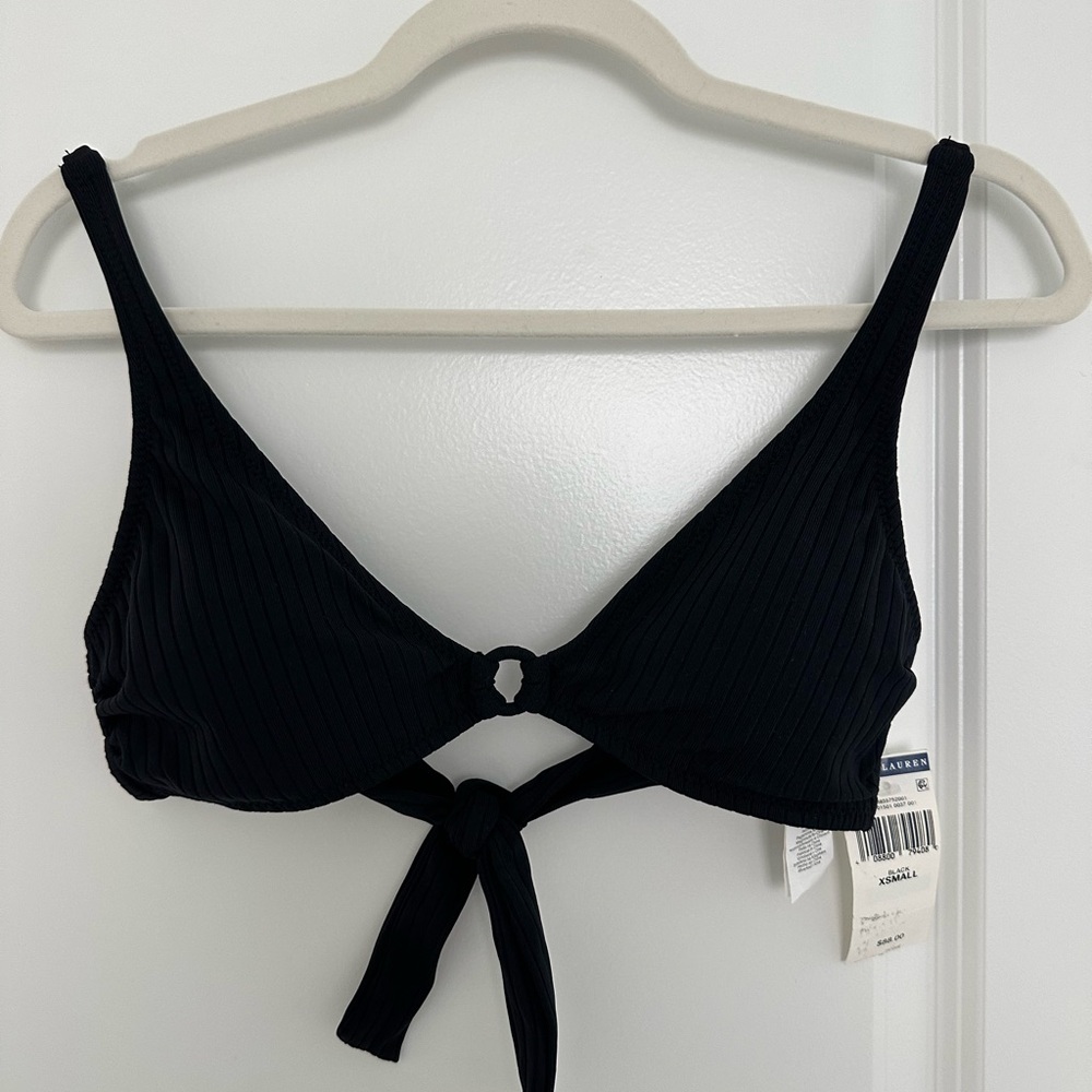 Ralph Lauren Black Swim Top with Tie-Front Design